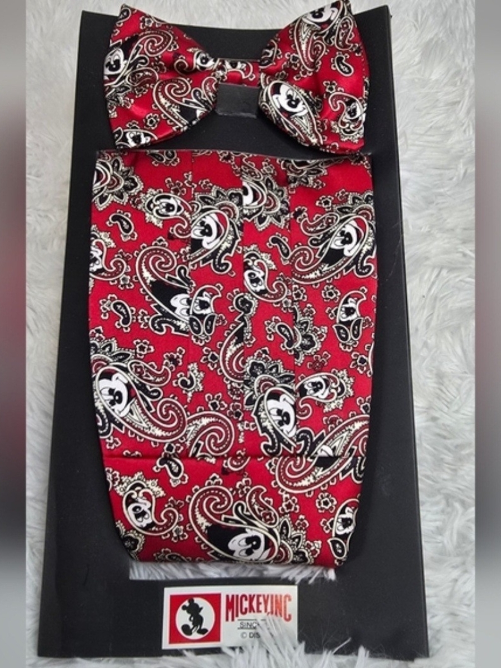 Disney Mickey Mouse Red Paisley Bow Tie & Cummerbund Set NWT